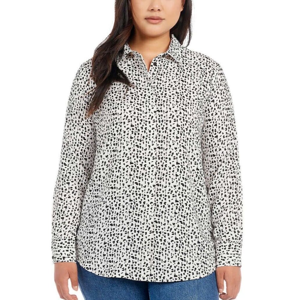 NWT Dalia Womens Long Sleeve Woven Button Down Blouse Ash Lily Size XL $60 EE083